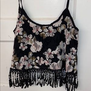 Lace fringe cropped top (size small)